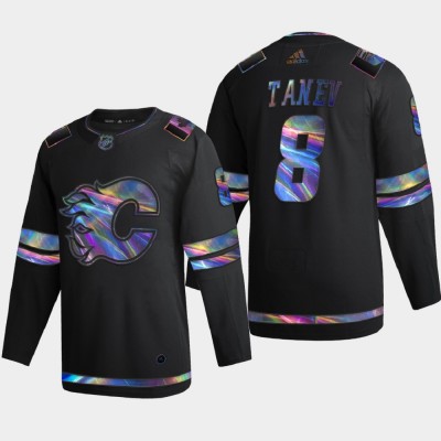 Calgary Calgary Flames #8 Christopher Tanev Men's Nike Iridescent Holographic Collection NHL Jersey - Black Men's